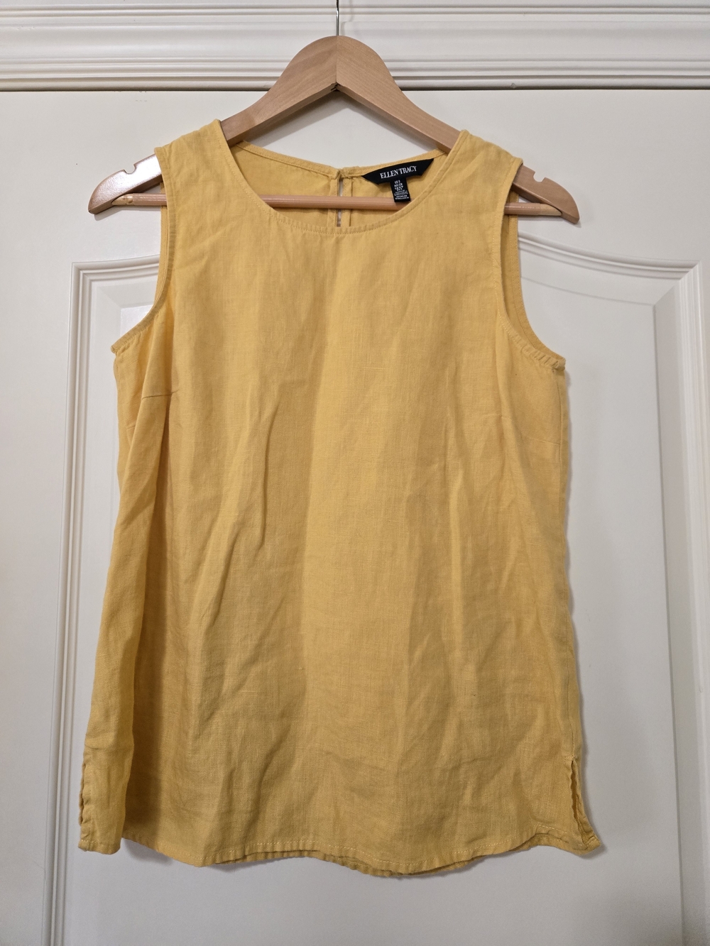 Ellen Tracy Sunlit Yellow 100% Linen Scoop Neck Tank Fall Layering